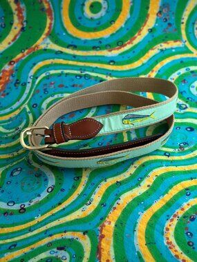 VINTAGE Men's Green Fishing Fish Print Belt Size 50